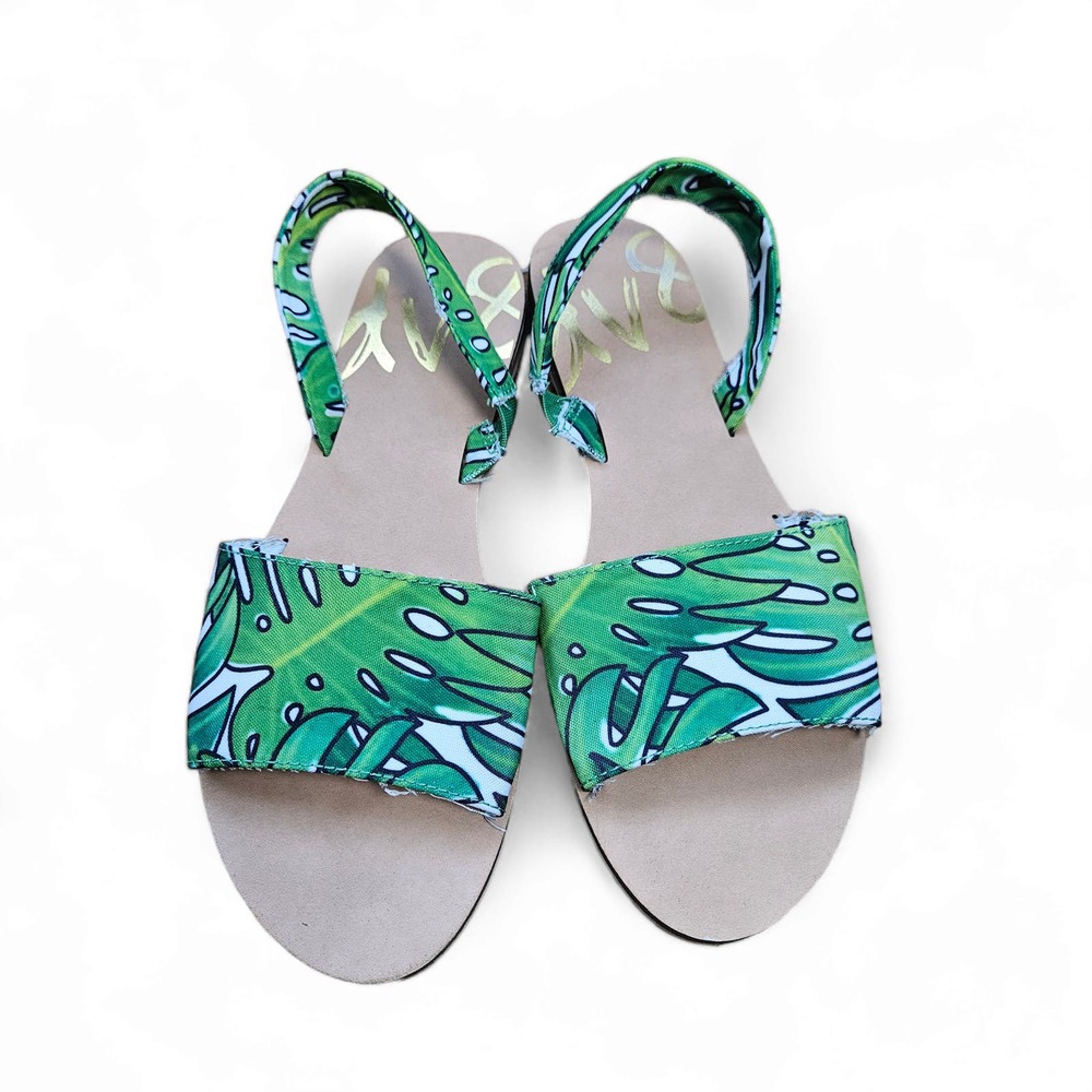 dv8 Women's Tropical Green Palm Leaf Canvas Slingback Sandals Size 8